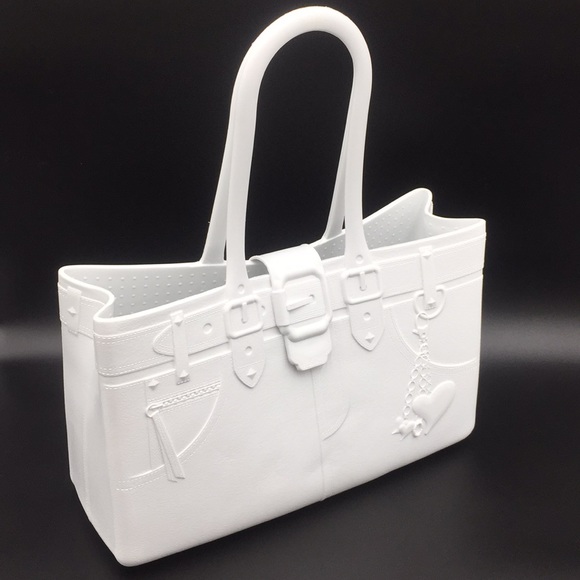 Great Bag Co. Designer Diamond White Rubber Tote Handbag Purse Rubber - Picture 15 of 16